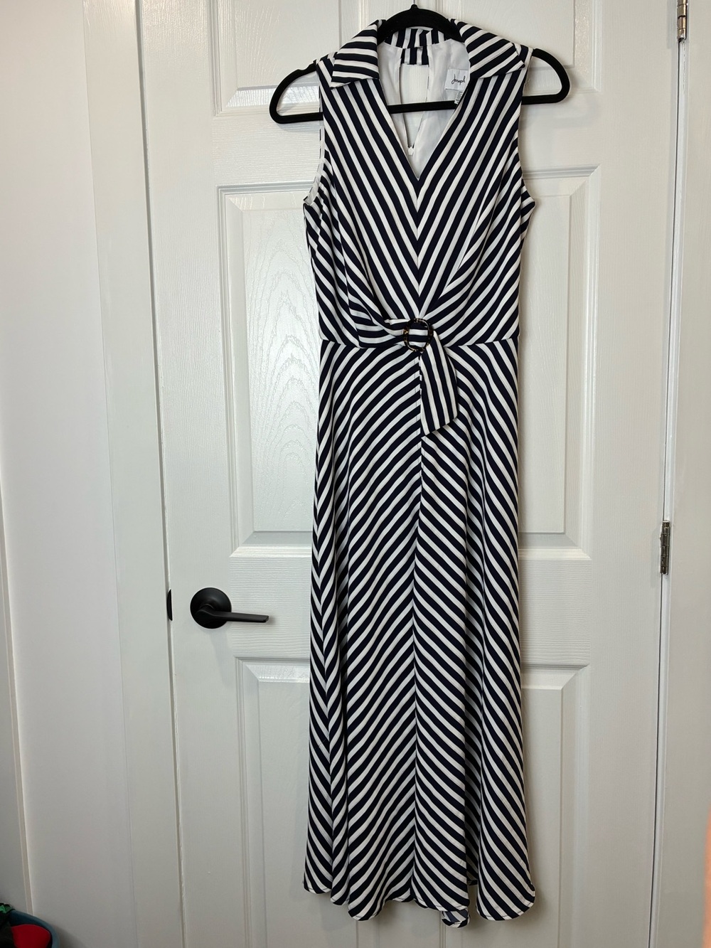 Joseph Ribkoff Dress Navy White Striped Maxi Ring Detail Size Medium nautical - Picture 3 of 11